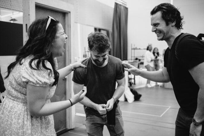 Merrily We Roll Along_Broadway_Rehearsal Photos_2023_Lindsay Mendez, Daniel Radcliffe, and Jonathan Groff_HR